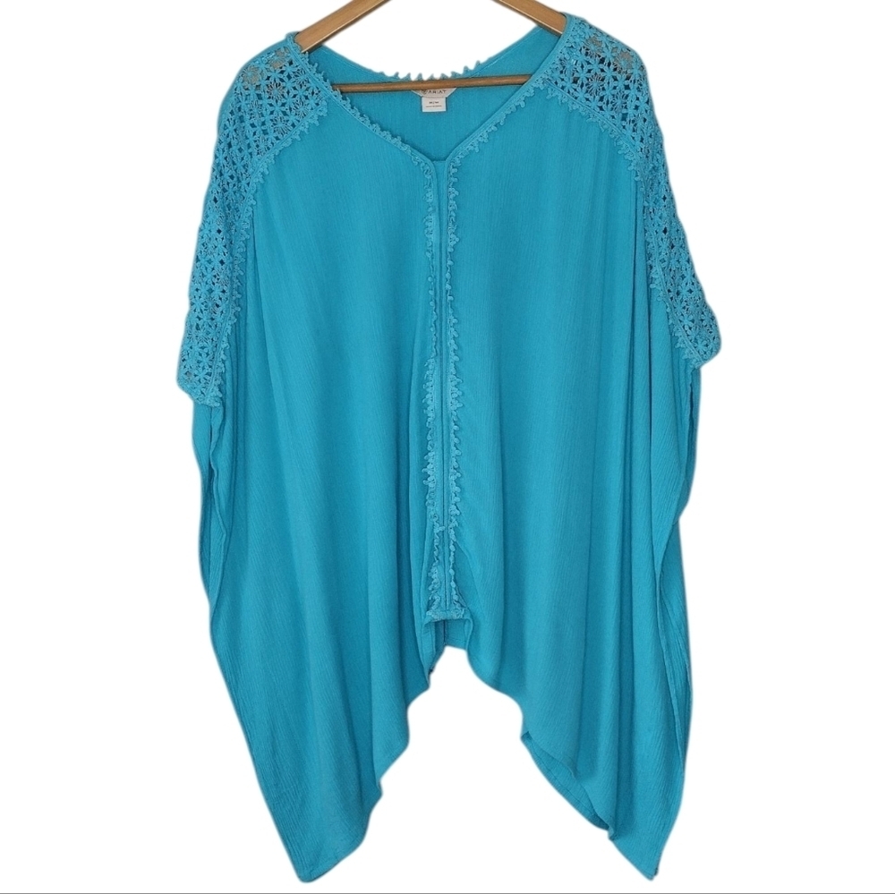 Ariat Turquoise Crochet Accent Poncho Tunic Top Sz M